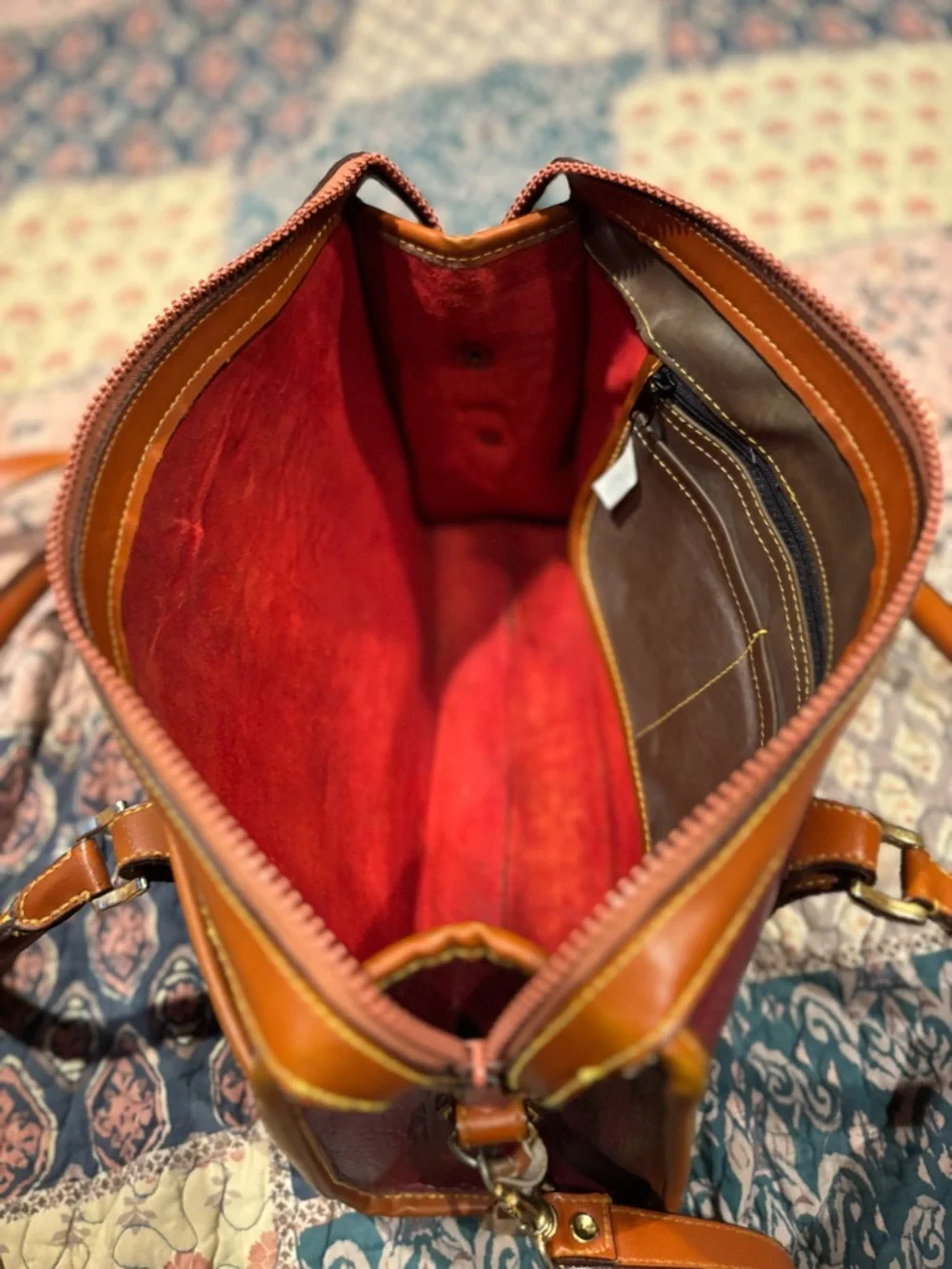 Dooney & Bourke Burgundy Leather Satchel with Tan Trim